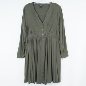 Torrid Mini Challis Button‎ Front Shirt Dress Womens 1 Olive Pockets Stretch